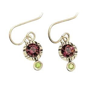 Patricia Locke Handmade Silver & Purple Green Crystal Drop Earrings